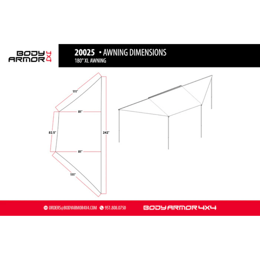 Body Armor 4x4 Sky Ridge 180XL Awning With Mounting Brackets - Beyond The Grid Overland