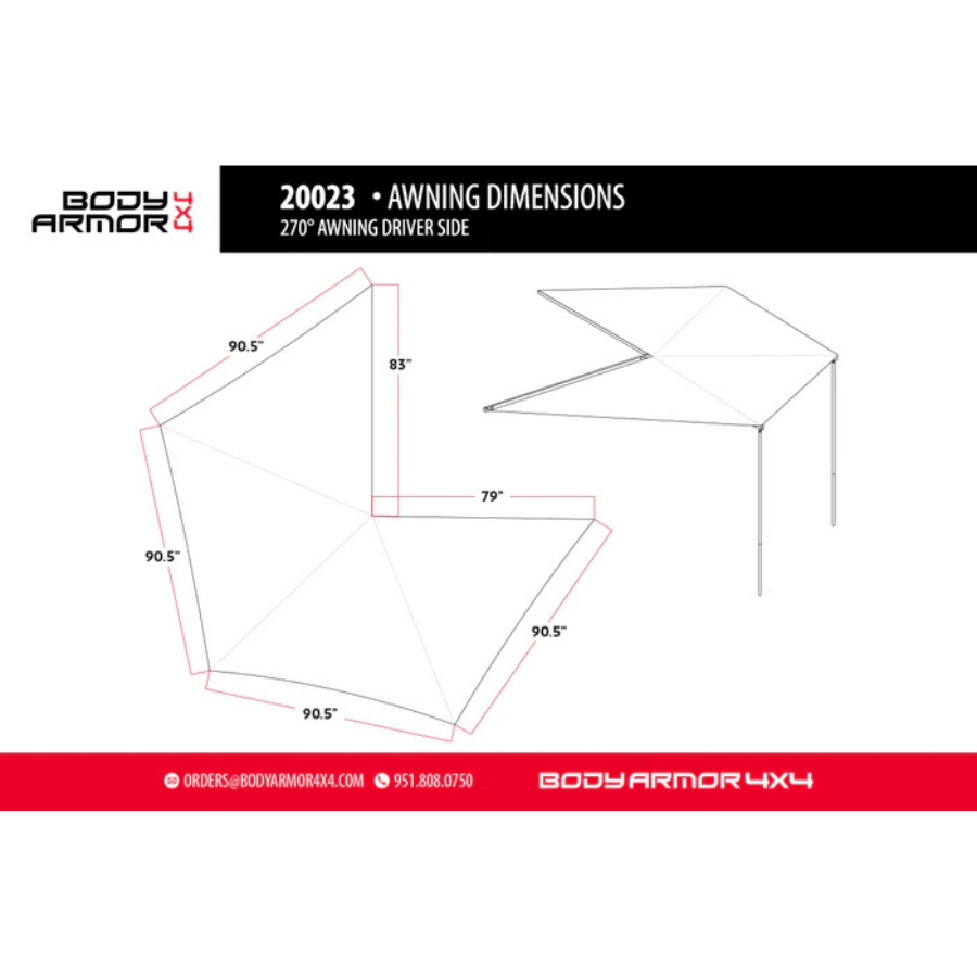 Body Armor 4x4 Sky Ridge 270 Awning Driver Side With Mounting Brackets - Beyond The Grid Overland