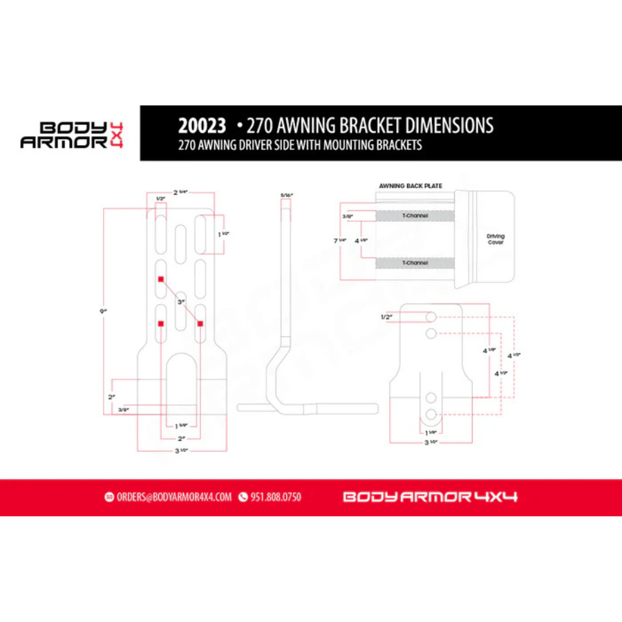 Body Armor 4x4 Sky Ridge 270 Awning Driver Side With Mounting Brackets - Beyond The Grid Overland