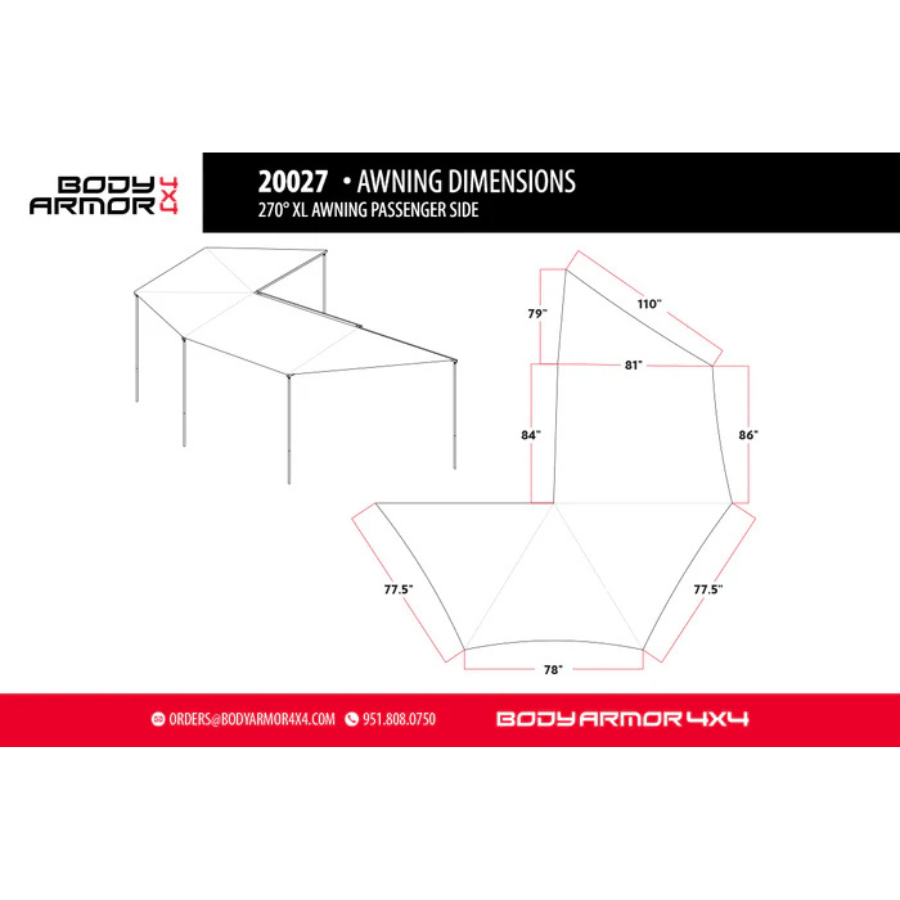 Body Armor 4x4 Sky Ridge 270XL Awning Passenger Side With Mounting Brackets - Beyond The Grid Overland