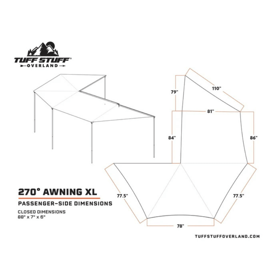 Tuff Stuff Overland 270 Degree Awning, XL, Passenger Side, C - Channel Aluminum, Olive - Beyond The Grid Overland